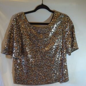 Express Women's SM Shimmering Gold + Silver Sequin Blouse